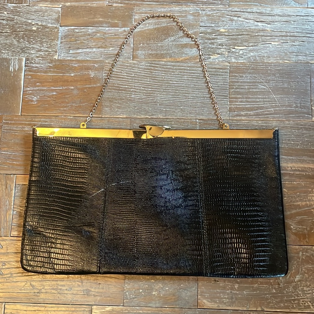 Vintage Etra Reptile Skin Embossed Leather Clutch🖤